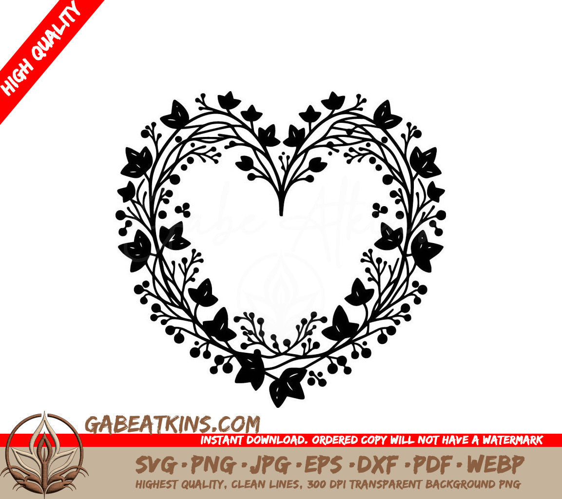 A Heart Shaped Wreath Made Of Flowers And Leaves SVG - Floral Heart Design SVG