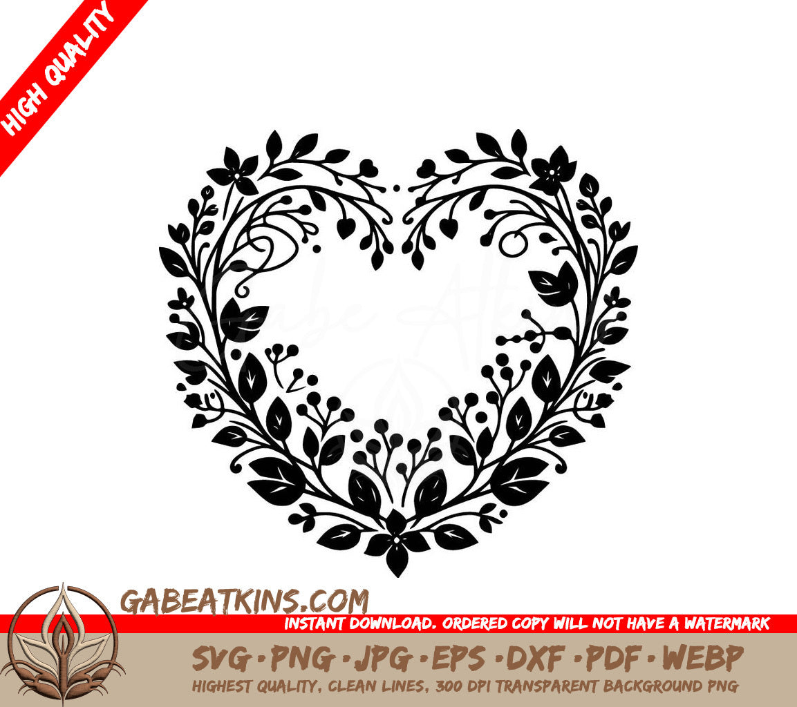 A Heart Made Of Leaves And Flowers On A White Background SVG - Floral Heart Ornament SVG