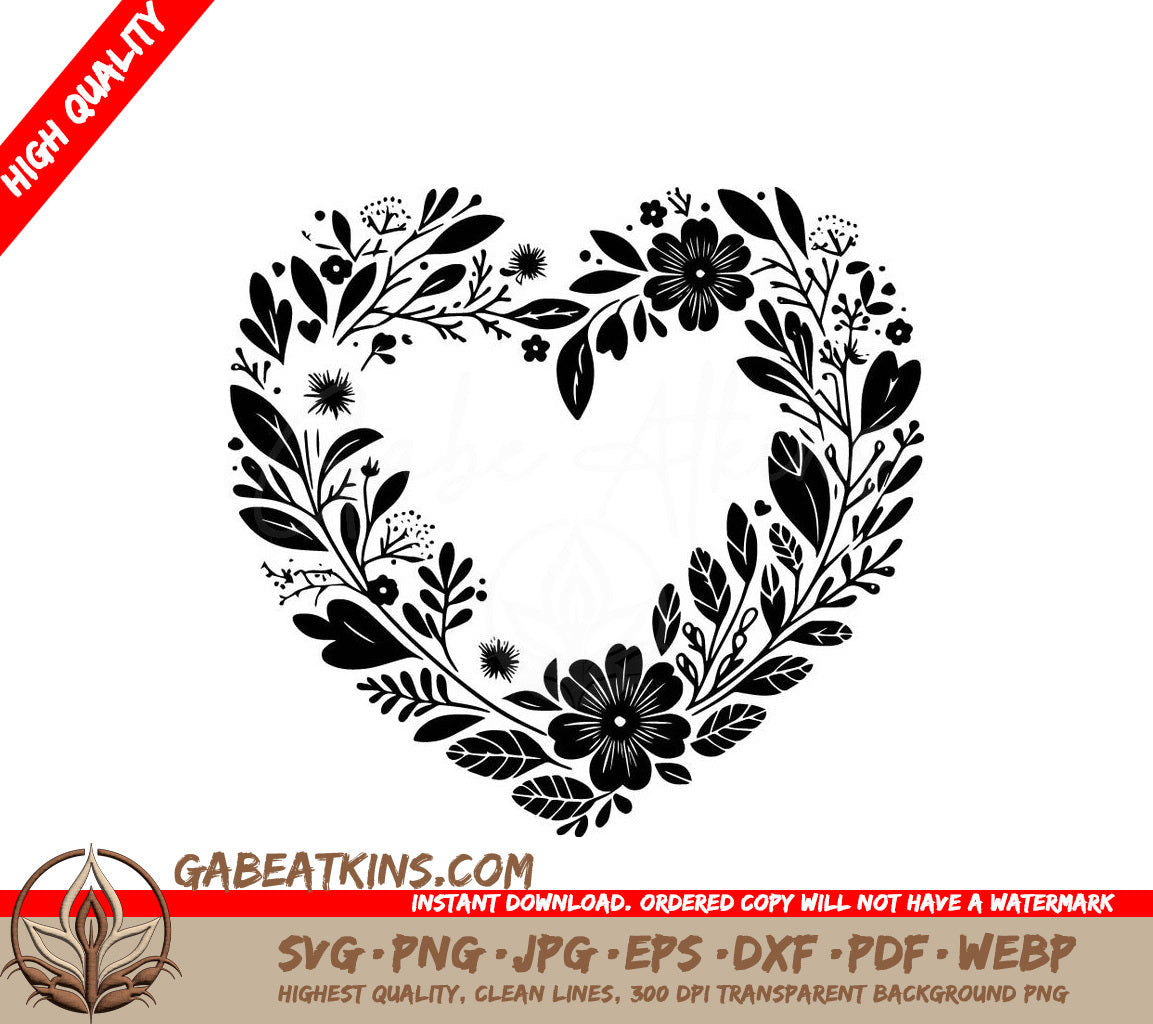 A Heart Made Of Flowers And Leaves On A White Background SVG - Floral Heart Wreath SVG