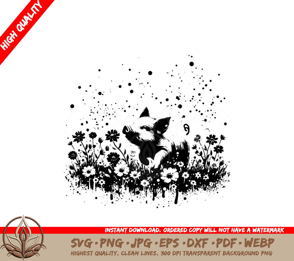 Floral Piglet Whimsy SVG - Digital Product in Multiple File Formats