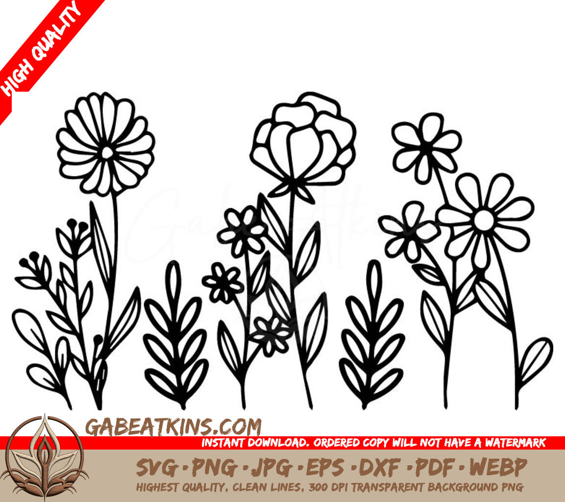  Flowers And Leaves On A White Background . SVG - Flowers SVG SVG