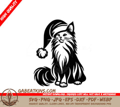  A Cat Wearing A Santa Hat SVG - Fluffy Santa Cat SVG