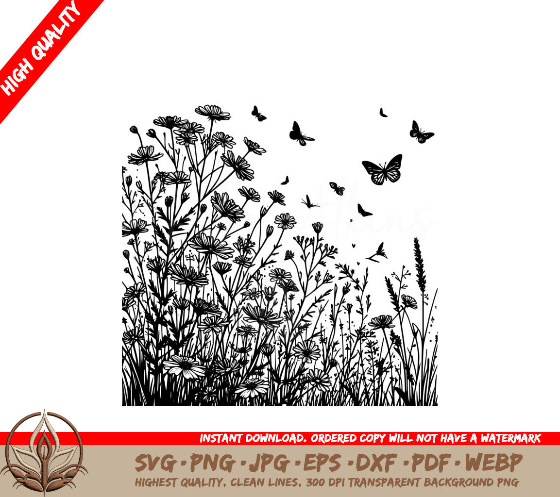 Fluttering Flower Garden SVG - Digital product in SVG, PNG, JPG, AI, PDF, DXF, EPS, WebP formats