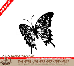 Flying Butterfly SVG - A Black And White Butterfly On A White Background