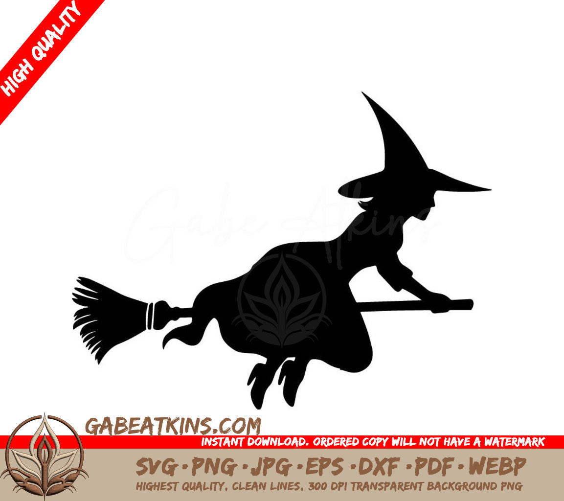 A Silhouette Of A Witch Flying On A Broom