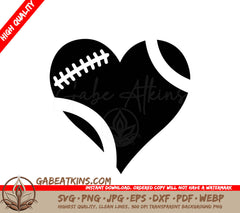 A Black Heart Shaped Football With White Stitching SVG - Football Heart SVG SVG