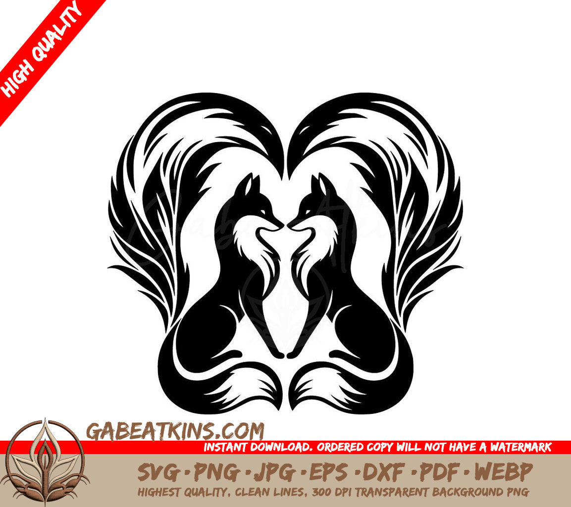 Two Foxes With Their Tails In The Shape Of A Heart SVG - Fox Bond SVG