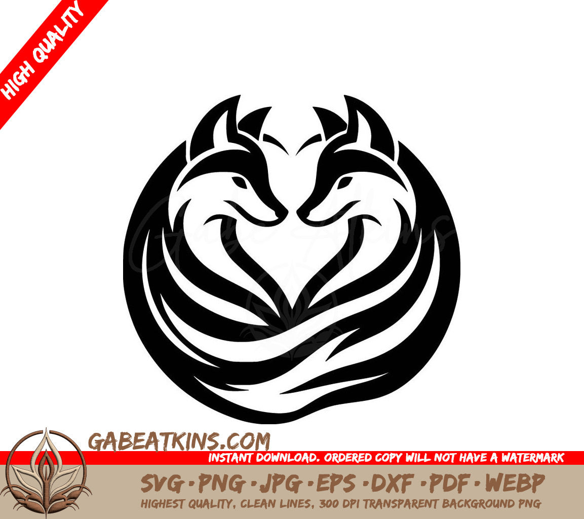  Two Foxes In A Circle SVG - Fox Heart Symmetry SVG