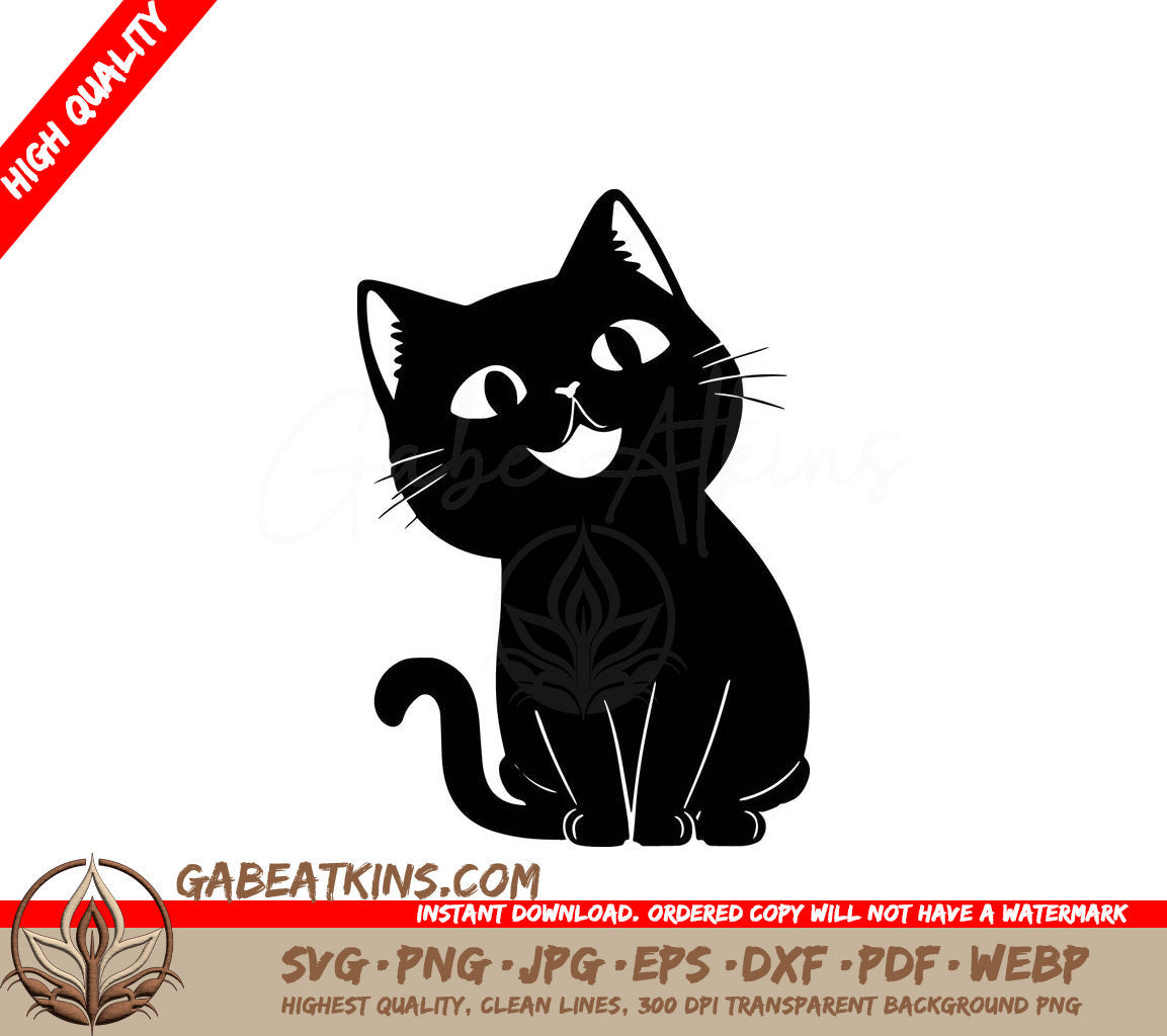 A Black Cat With A Big Smile On Its Face SVG - Friendly Cat SVG