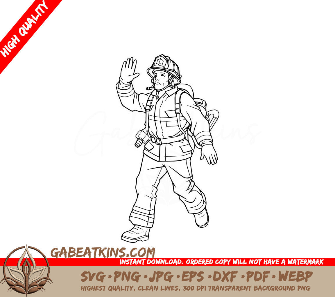  A Fireman Waving His Hand SVG - Friendly Firefighter SVG