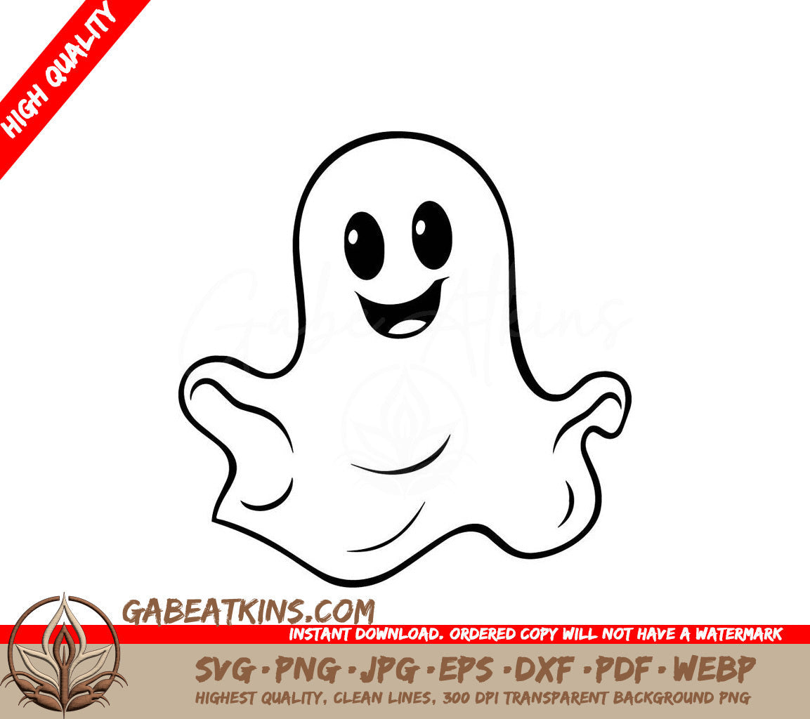 A Black And White Drawing Of A Ghost With A Smiling Face