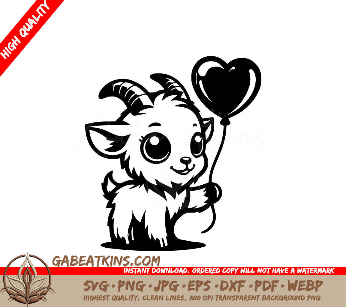  A Goat Holding A Heart Shaped Balloon SVG - Friendly Goat Balloon SVG