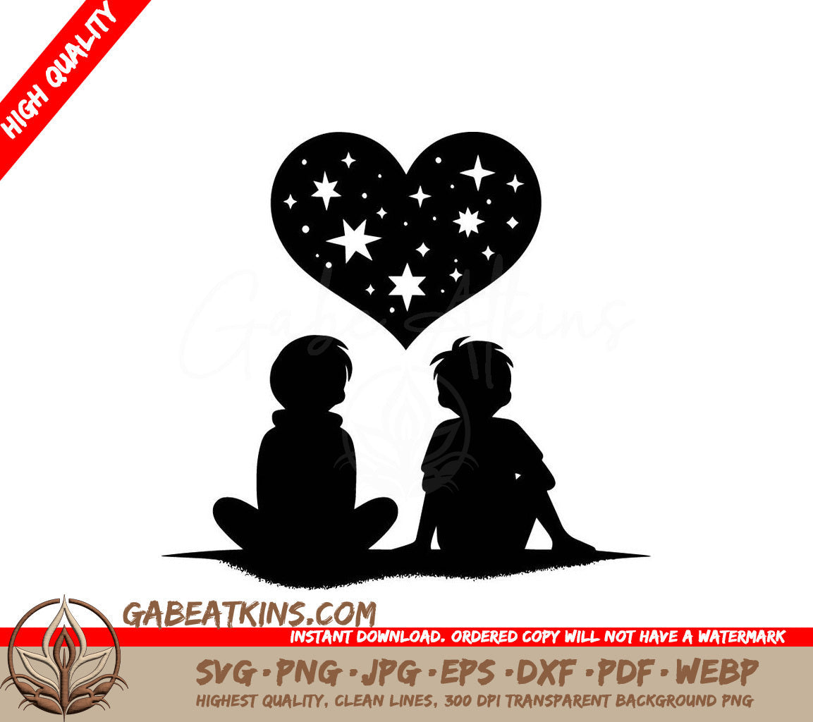 Two Boys Are Sitting Under A Heart With Stars Coming Out Of It SVG - Friendship Bond SVG