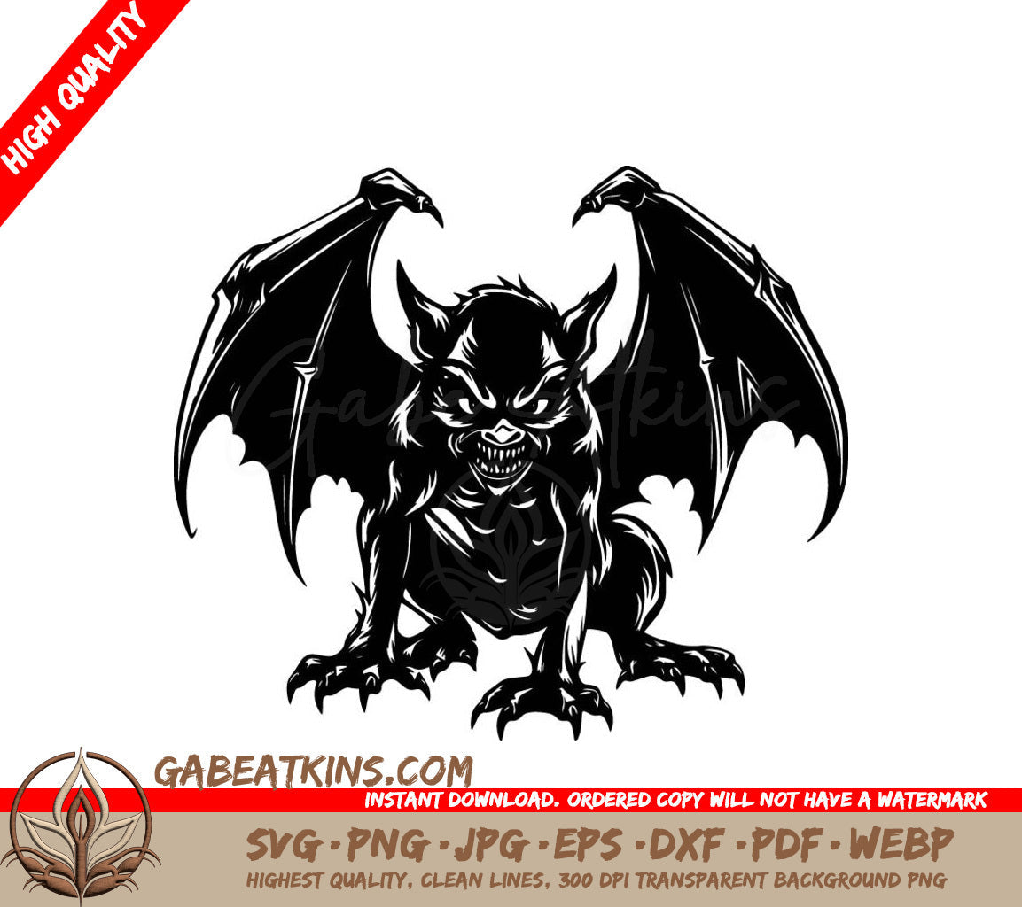 A Black And White Drawing Of A Gargoyle With Wings