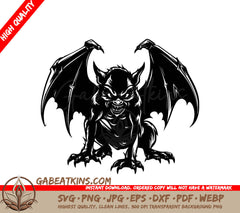 A Black And White Drawing Of A Gargoyle With Wings