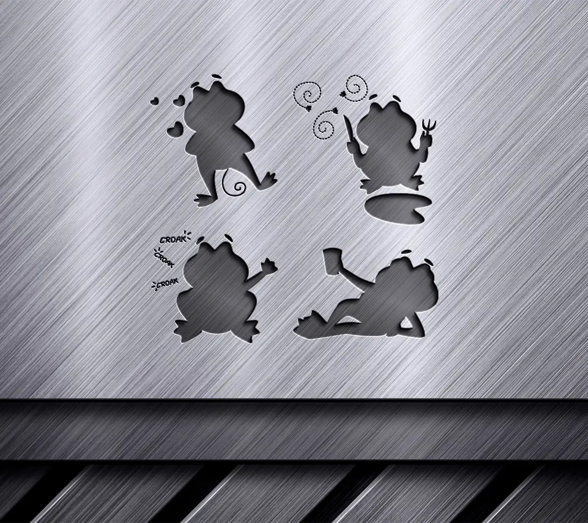 4 Frog Silhouettes SVG Set - Cartoon Croaking Frogs Vector SVG