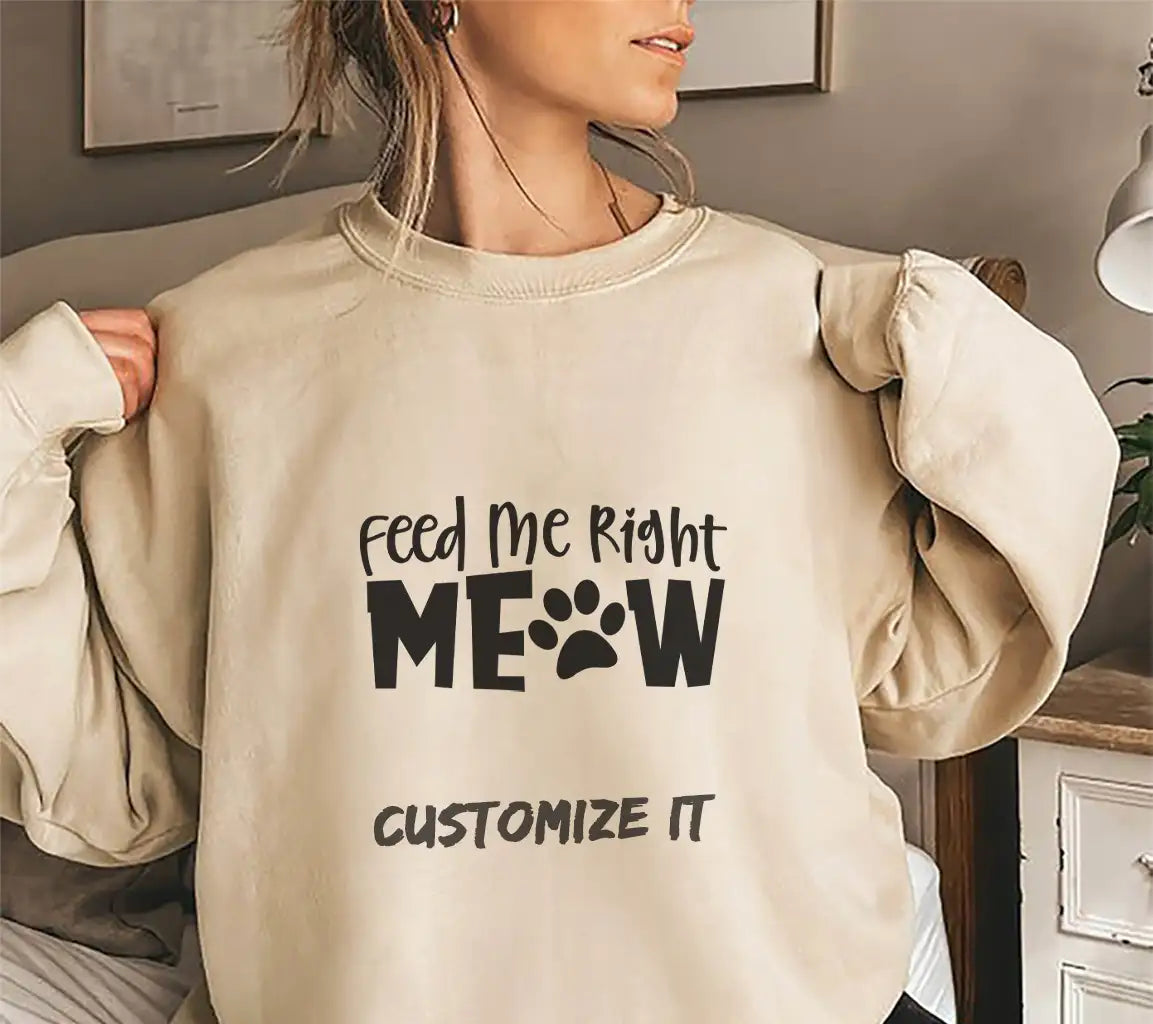 Funny Cat Feed Me Right Meow SVG with Paw Print SVG