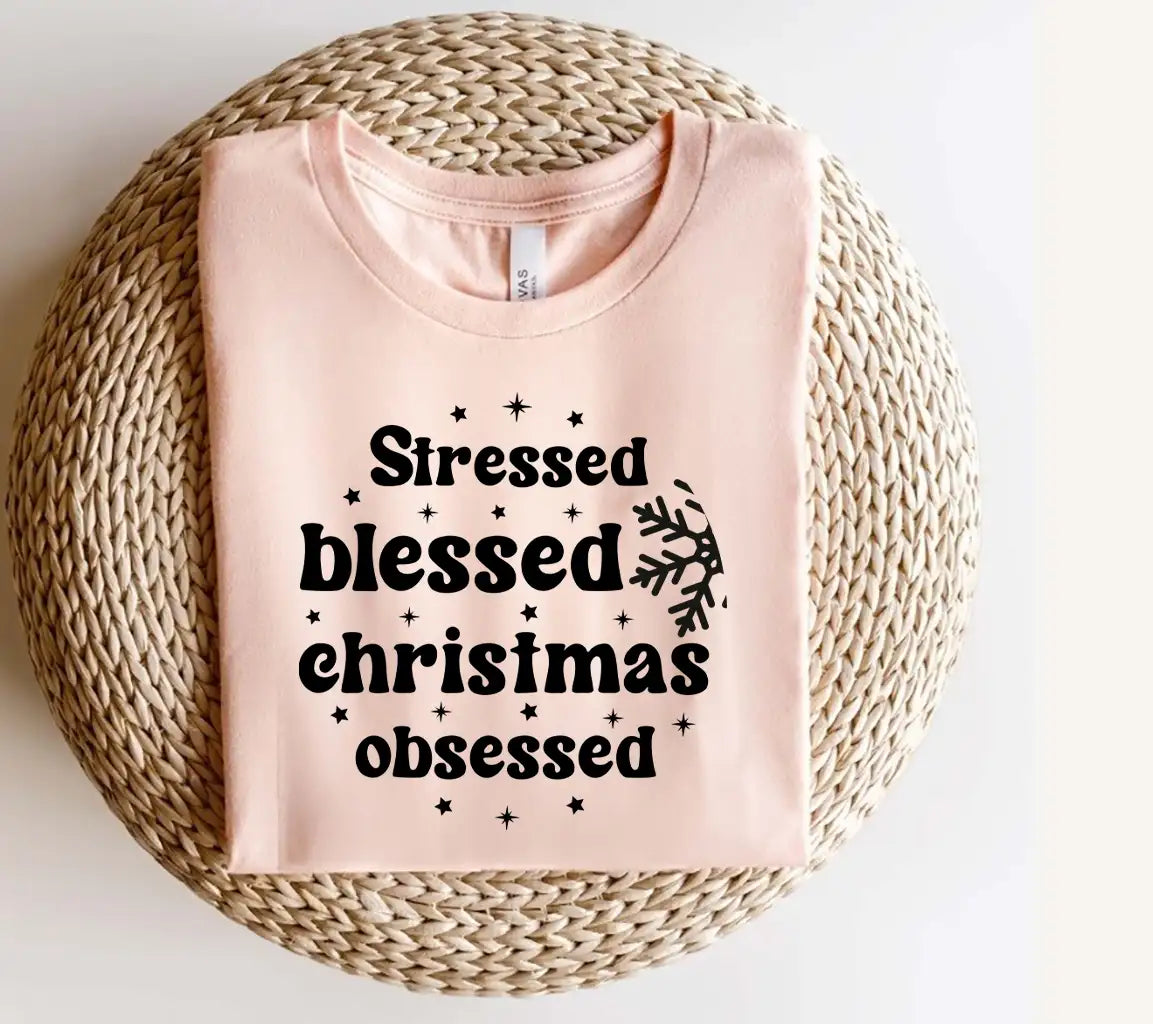 Stressed Blessed Christmas Obsessed SVG - Funny Christmas Ornament Design SVG