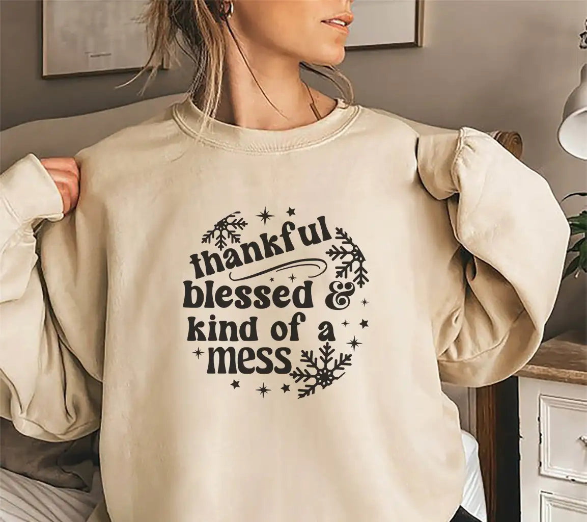 Funny Thankful, Blessed, & Kind of a Mess Christmas Ornament SVG SVG