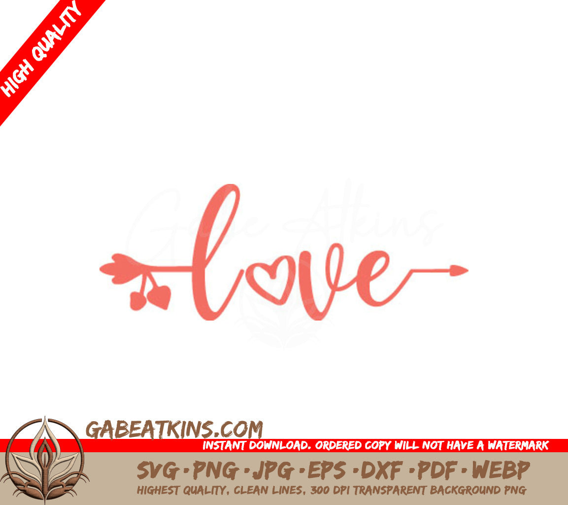 Funny Mom Love SVG Love Written in Red with Hearts & Arrow SVG