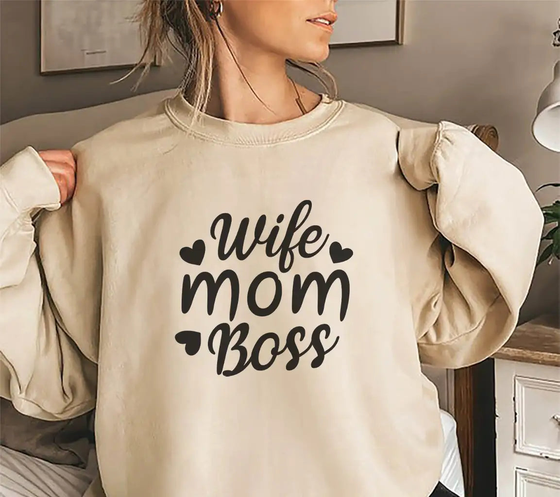 Wife Mom Boss SVG with Hearts - Funny Mom Boss Design SVG