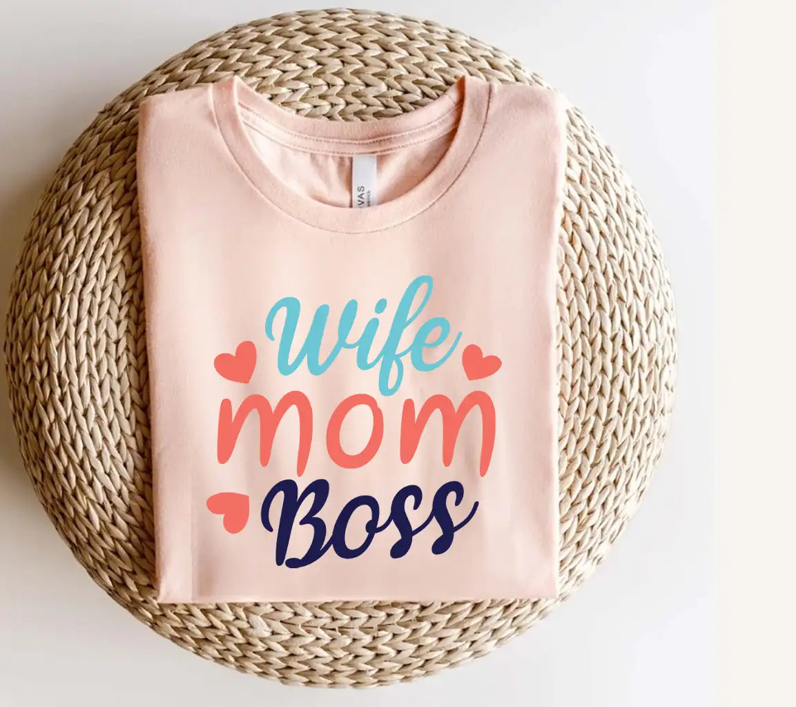 Wife Mom Boss SVG with Hearts - Funny Mom Boss Design SVG