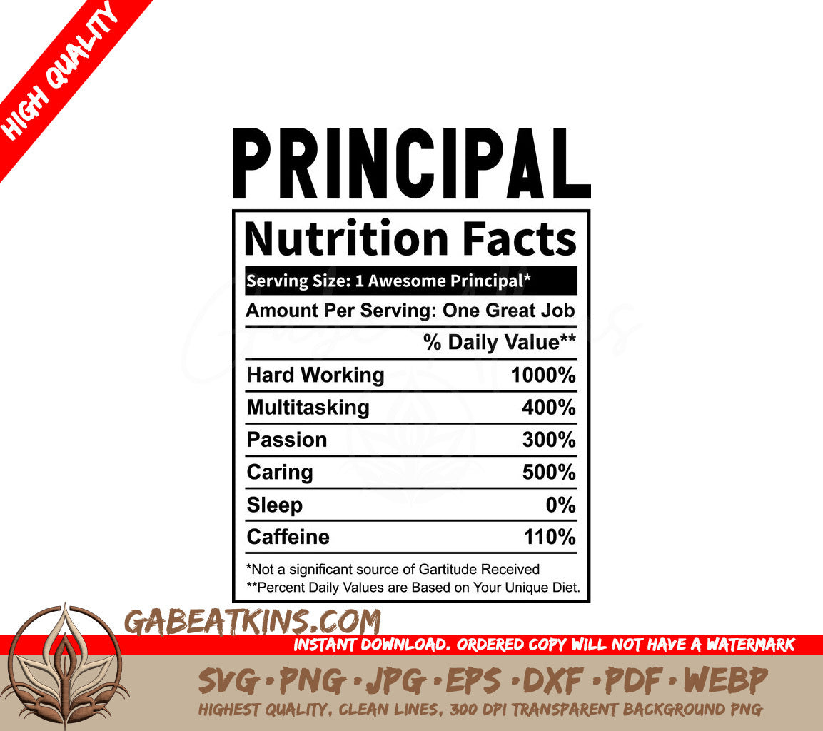 Funny Principal Nutrition Facts SVG - Serving Size 1 Awesome Principal SVG