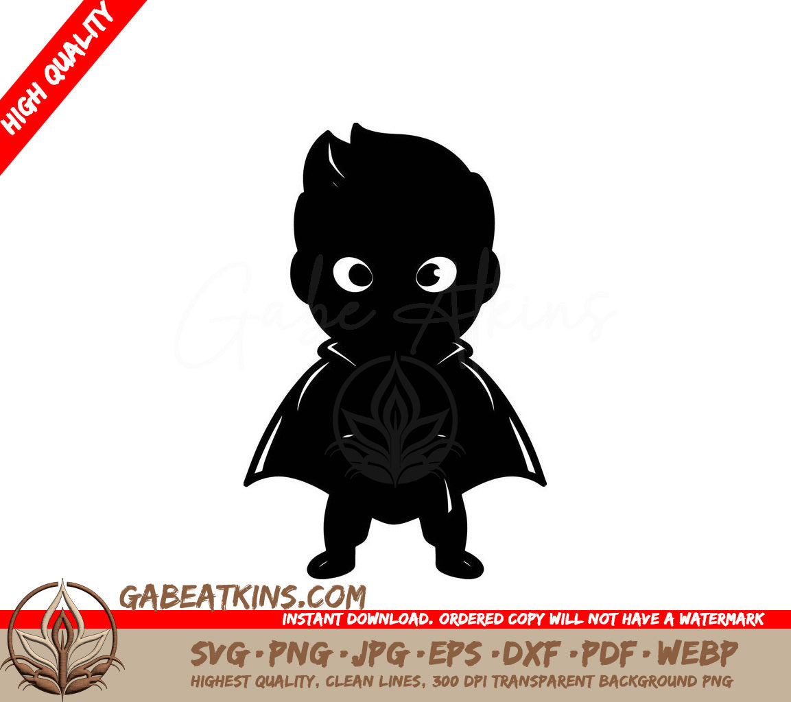 Cartoon Character Silhouette with Cape, Big Eyes & Fuzzy Flare Firepower SVG SVG