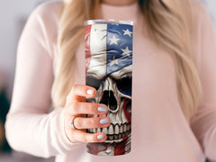 Melting American Flag Skull 20oz Tumbler Design | Patriotic Skull Sublimation Wrap | Bleeding Stars and Stripes Skull Tumbler Graphic | PNG - Gabe Atkins Designs