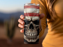 Tattered American Flag Skull 20oz Tumbler Design | Rugged Patriotic Skull Sublimation Wrap | Torn Flag Skull Tumbler Graphic | PNG Download - Gabe Atkins Designs