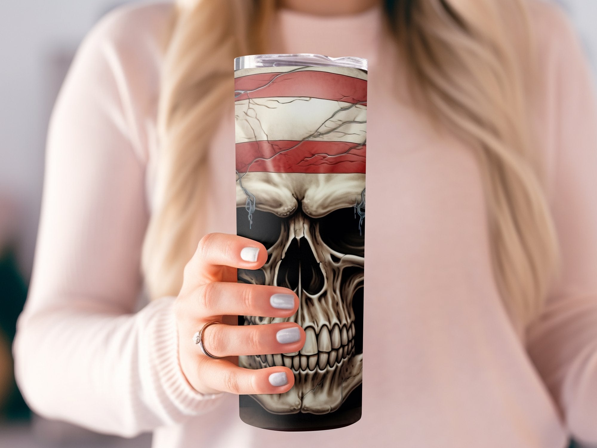 Tattered American Flag Skull 20oz Tumbler Design | Rugged Patriotic Skull Sublimation Wrap | Torn Flag Skull Tumbler Graphic | PNG Download - Gabe Atkins Designs