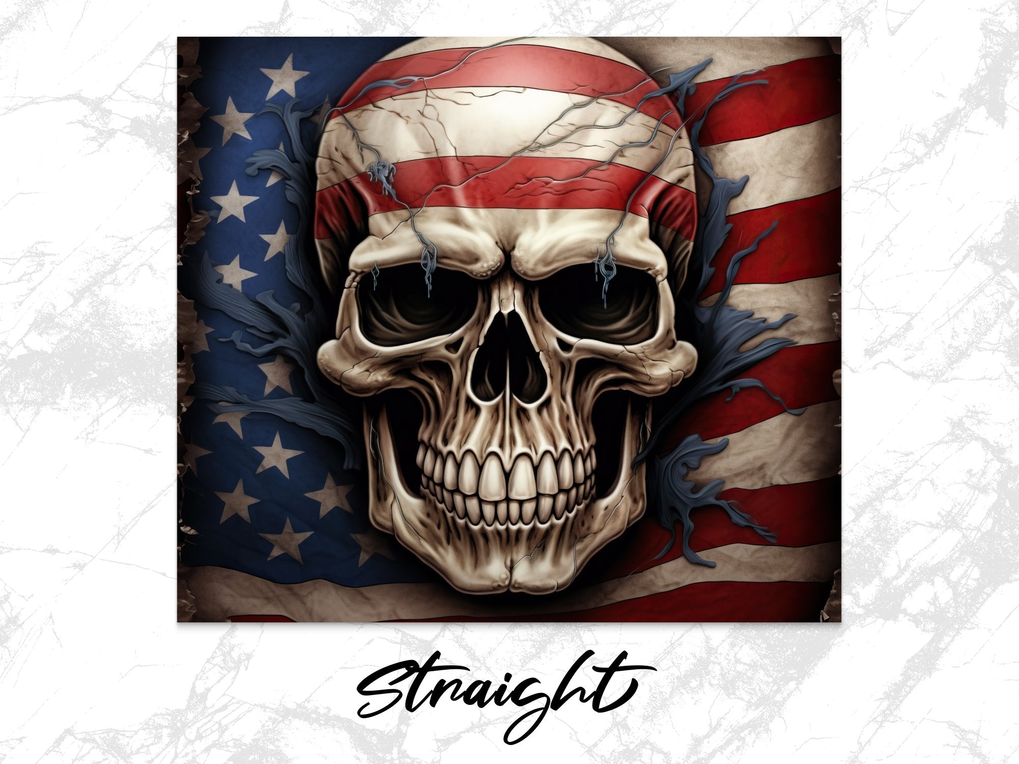 Tattered American Flag Skull 20oz Tumbler Design | Rugged Patriotic Skull Sublimation Wrap | Torn Flag Skull Tumbler Graphic | PNG Download - Gabe Atkins Designs