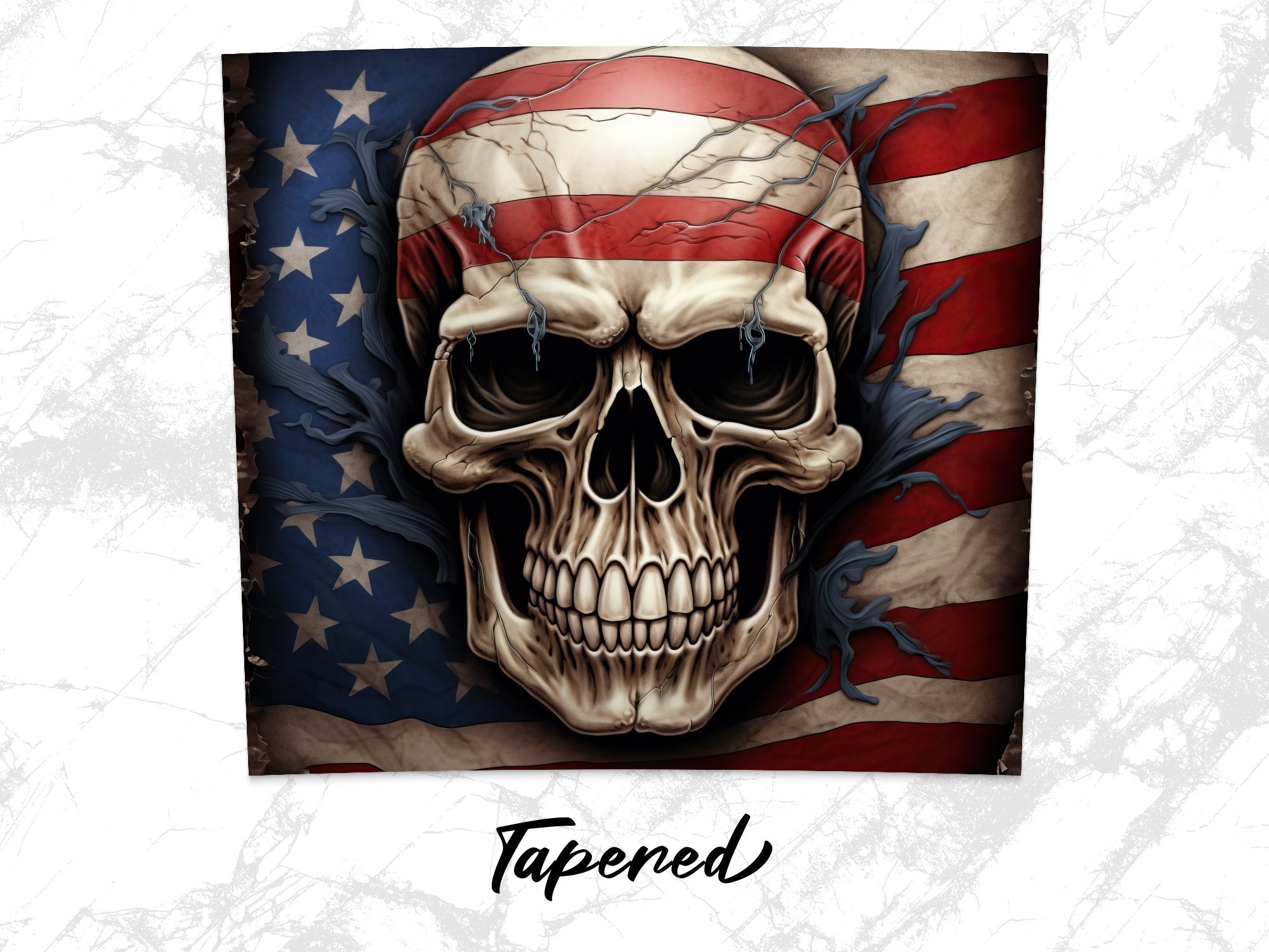 Tattered American Flag Skull 20oz Tumbler Design | Rugged Patriotic Skull Sublimation Wrap | Torn Flag Skull Tumbler Graphic | PNG Download - Gabe Atkins Designs