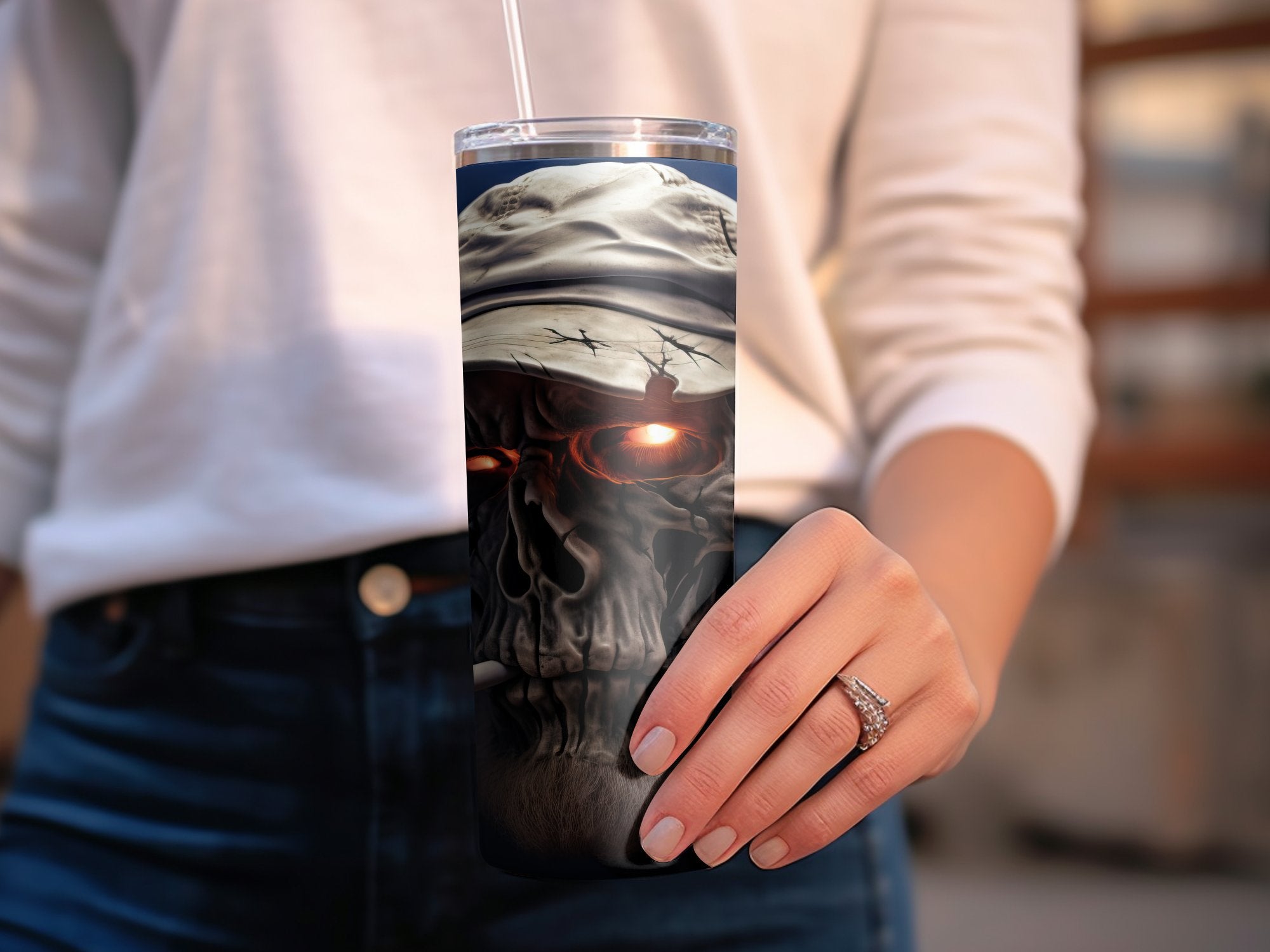 Rugged Marine Skull: Patriotic 20oz Tumbler Wrap Sublimation Design PNG - Gabe Atkins Designs