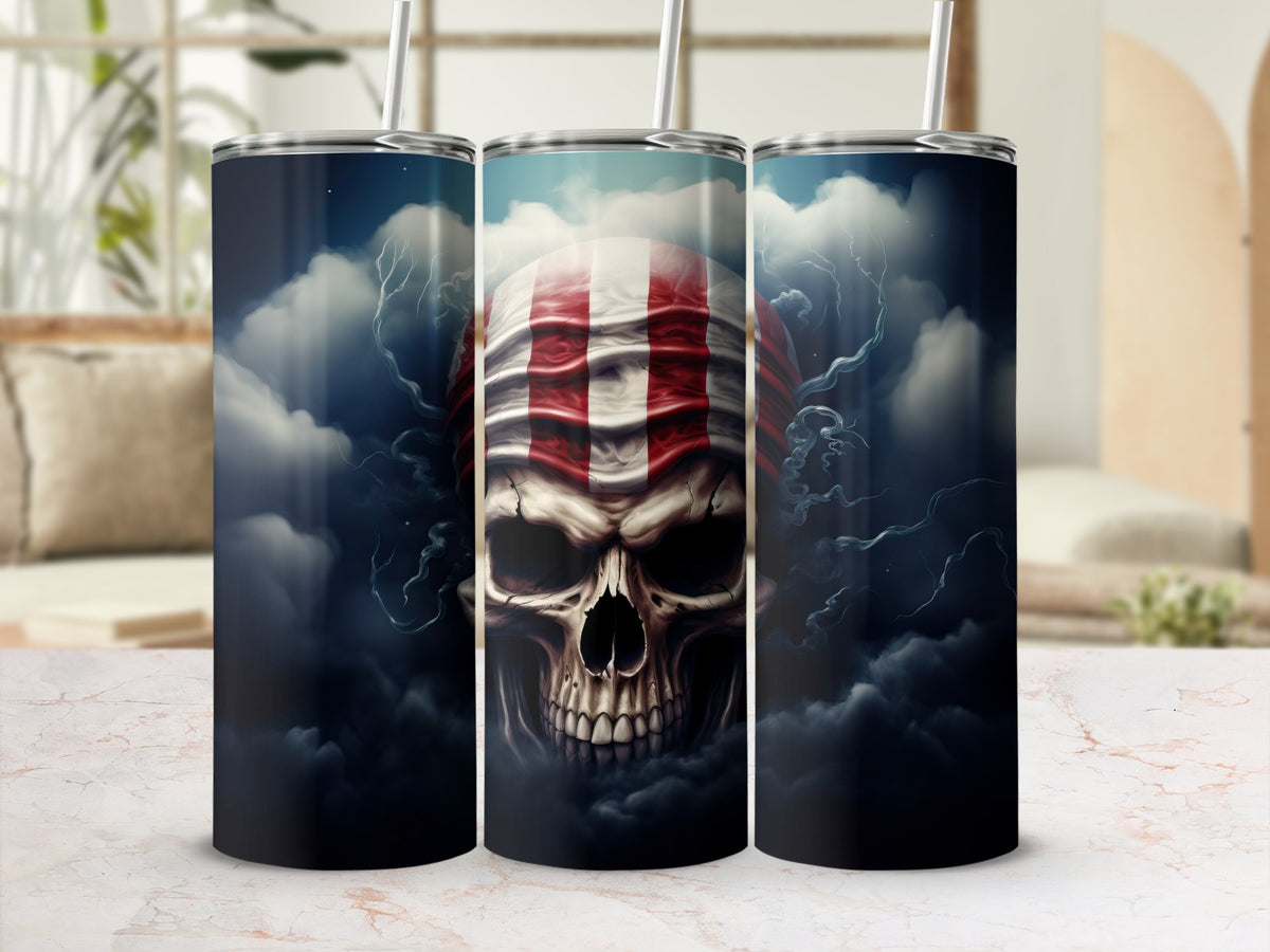 Patriotic Skull Sublimation Design for 20oz Tumblers | Tumbler Wrap | Skull Tumbler Wrap | Tumbler Wrap Sublimation Design | PNG Download | Tumbler Wrap | 20oz tumbler wrap, 3D effect, 3D Skull, aesthetic charm, captivating design, easy application, emblem of resilience, Flag, flawless fit, high-quality print, ideal for 20oz tumblers, nation's resilience, new arrival, patriotic spirit, PNG file, power of patriotism, Skulls, Skulls Tumbler Wrap, statement of allegiance, stirring image, Storm-Born Allegiance,