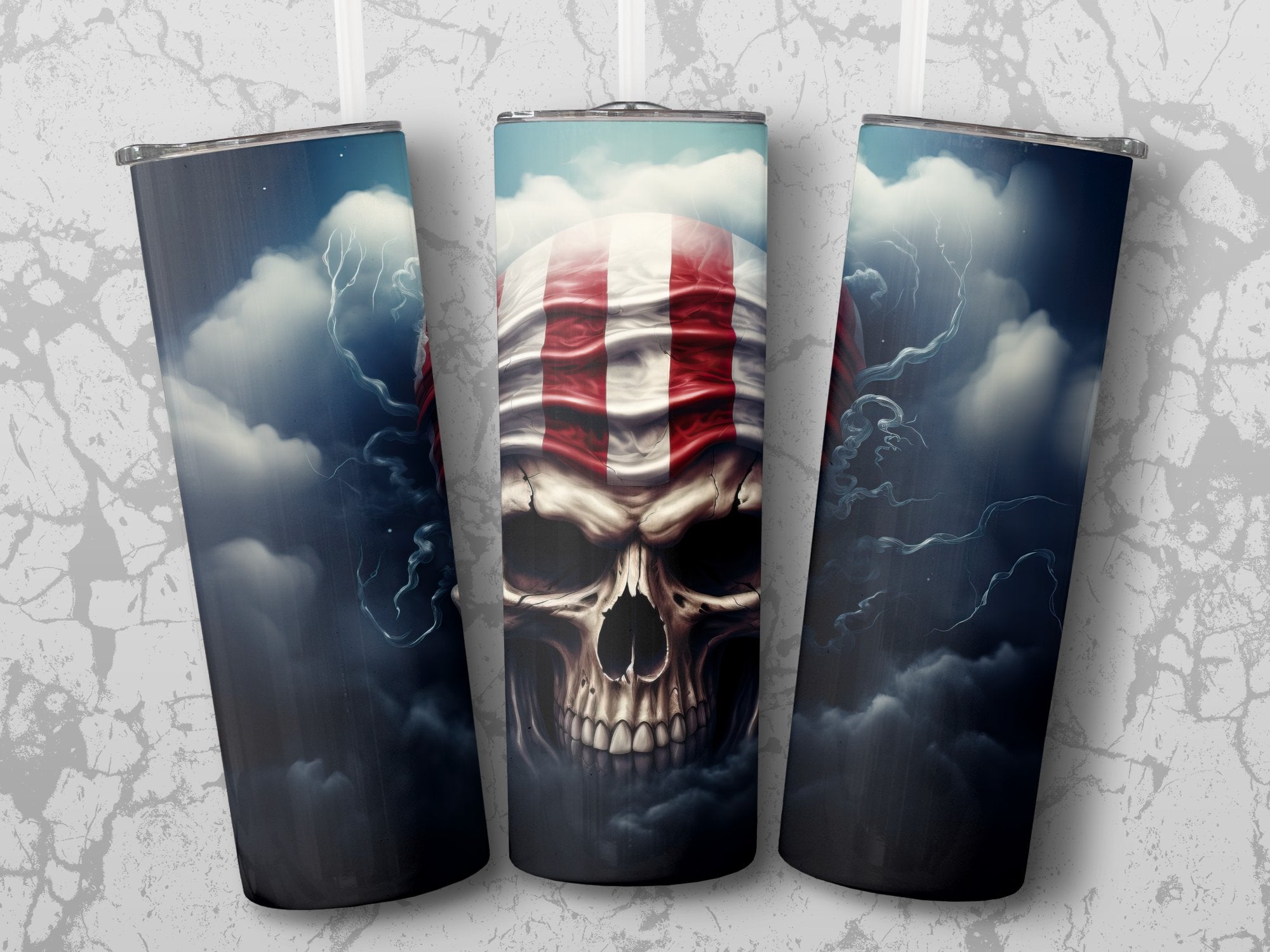 Patriotic Skull Sublimation Design for 20oz Tumblers | Tumbler Wrap | Skull Tumbler Wrap | Tumbler Wrap Sublimation Design | PNG Download - Gabe Atkins Designs