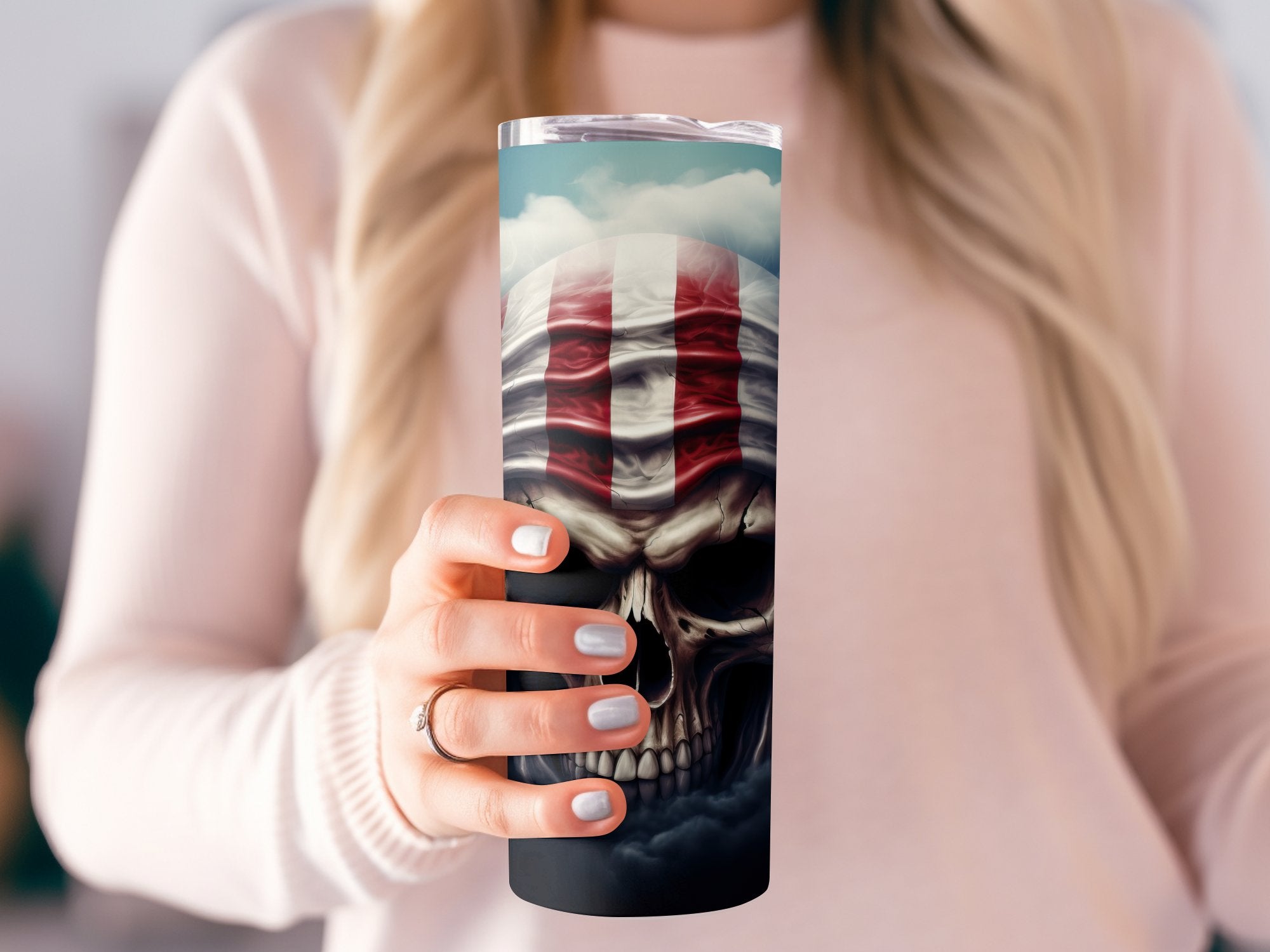 Patriotic Skull Sublimation Design for 20oz Tumblers | Tumbler Wrap | Skull Tumbler Wrap | Tumbler Wrap Sublimation Design | PNG Download - Gabe Atkins Designs