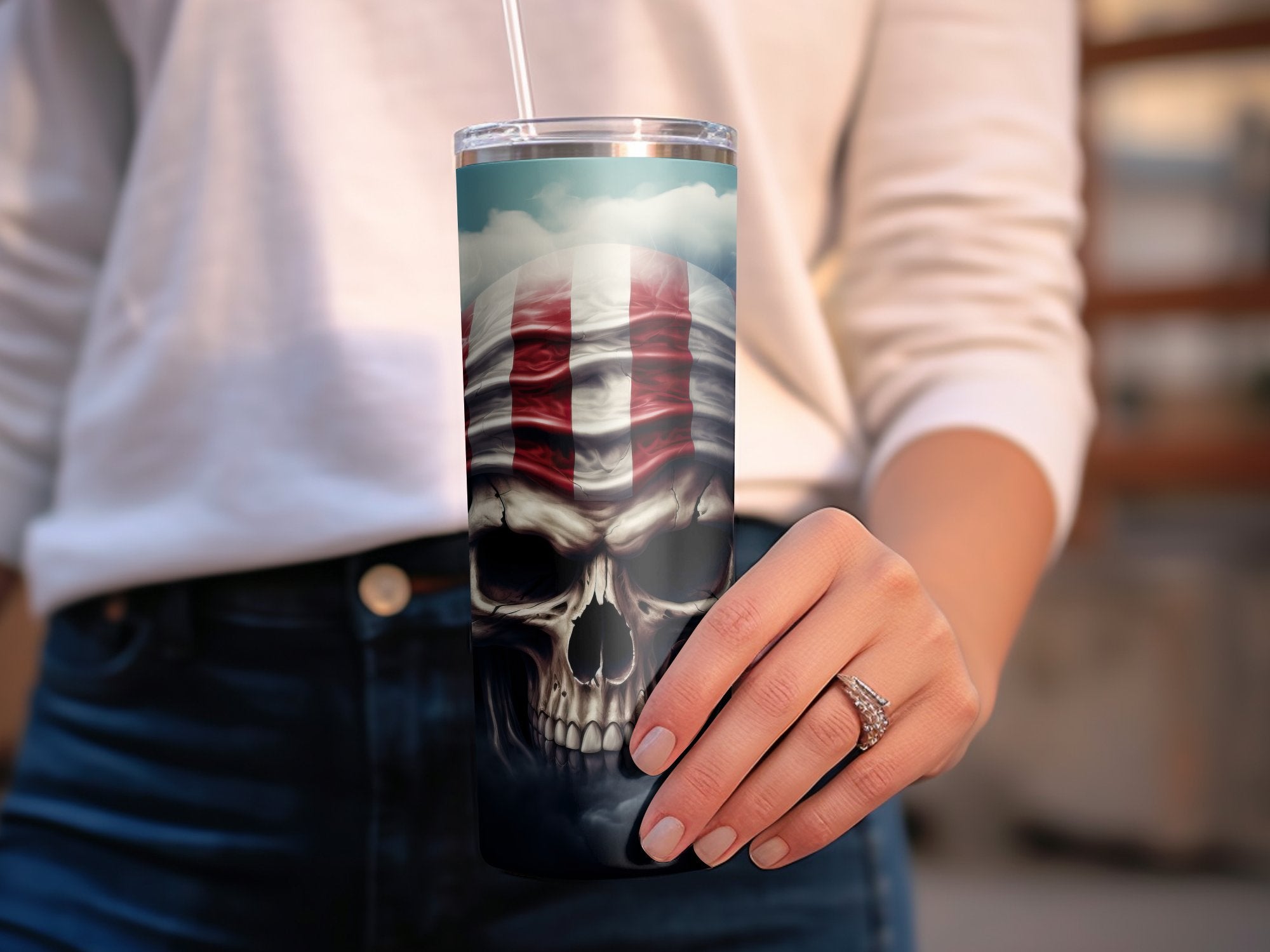 Patriotic Skull Sublimation Design for 20oz Tumblers | Tumbler Wrap | Skull Tumbler Wrap | Tumbler Wrap Sublimation Design | PNG Download - Gabe Atkins Designs