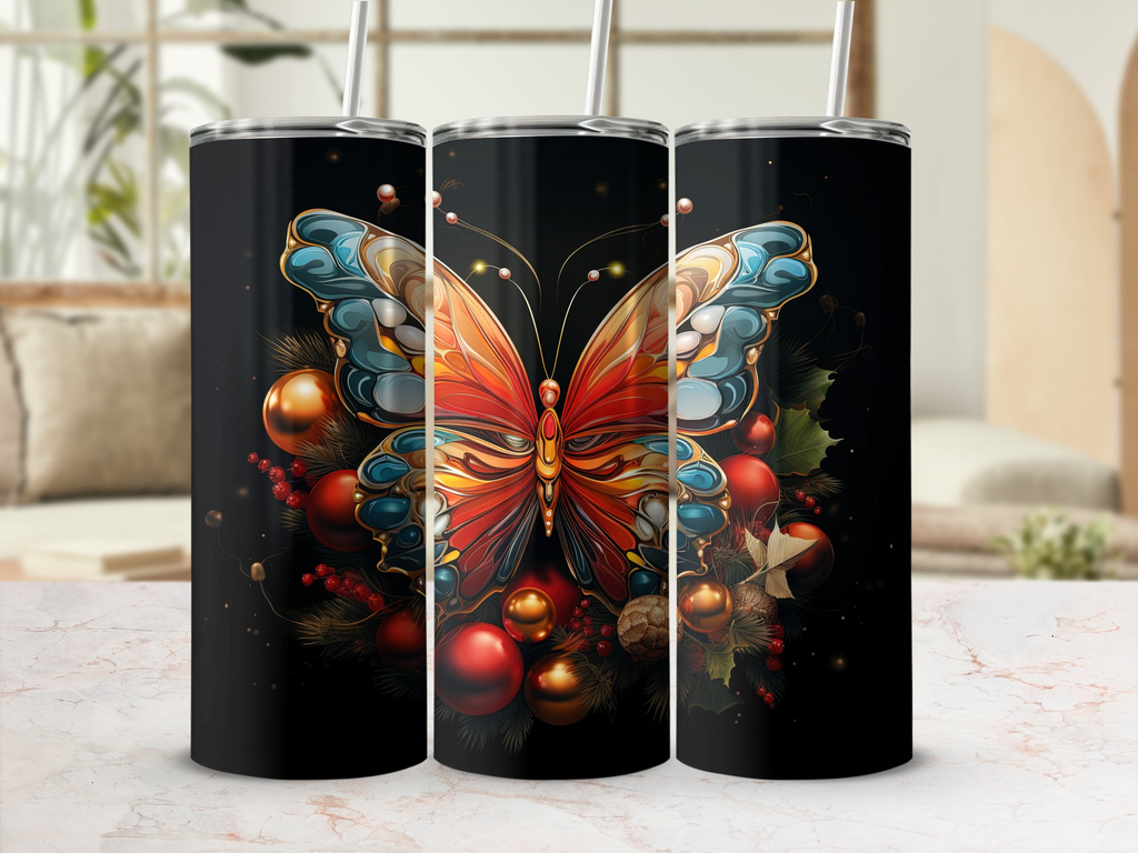 Christmas Butterflies Tumbler Wrap Bundle - 10 Different Designs