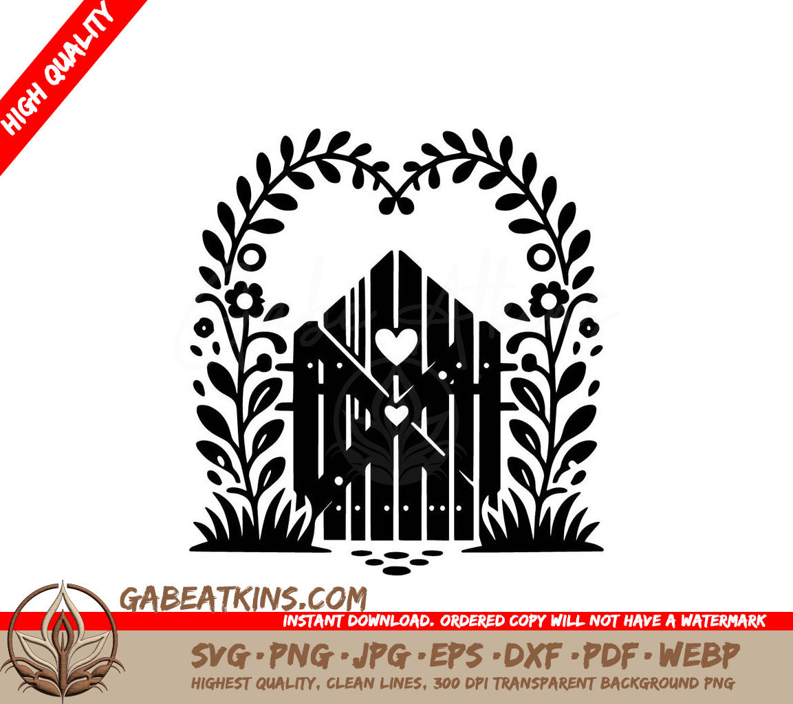  A Wooden Gate With A Heart In The Middle SVG - Garden Gate Welcome SVG