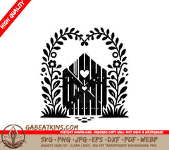  A Wooden Gate With A Heart In The Middle SVG - Garden Gate Welcome SVG