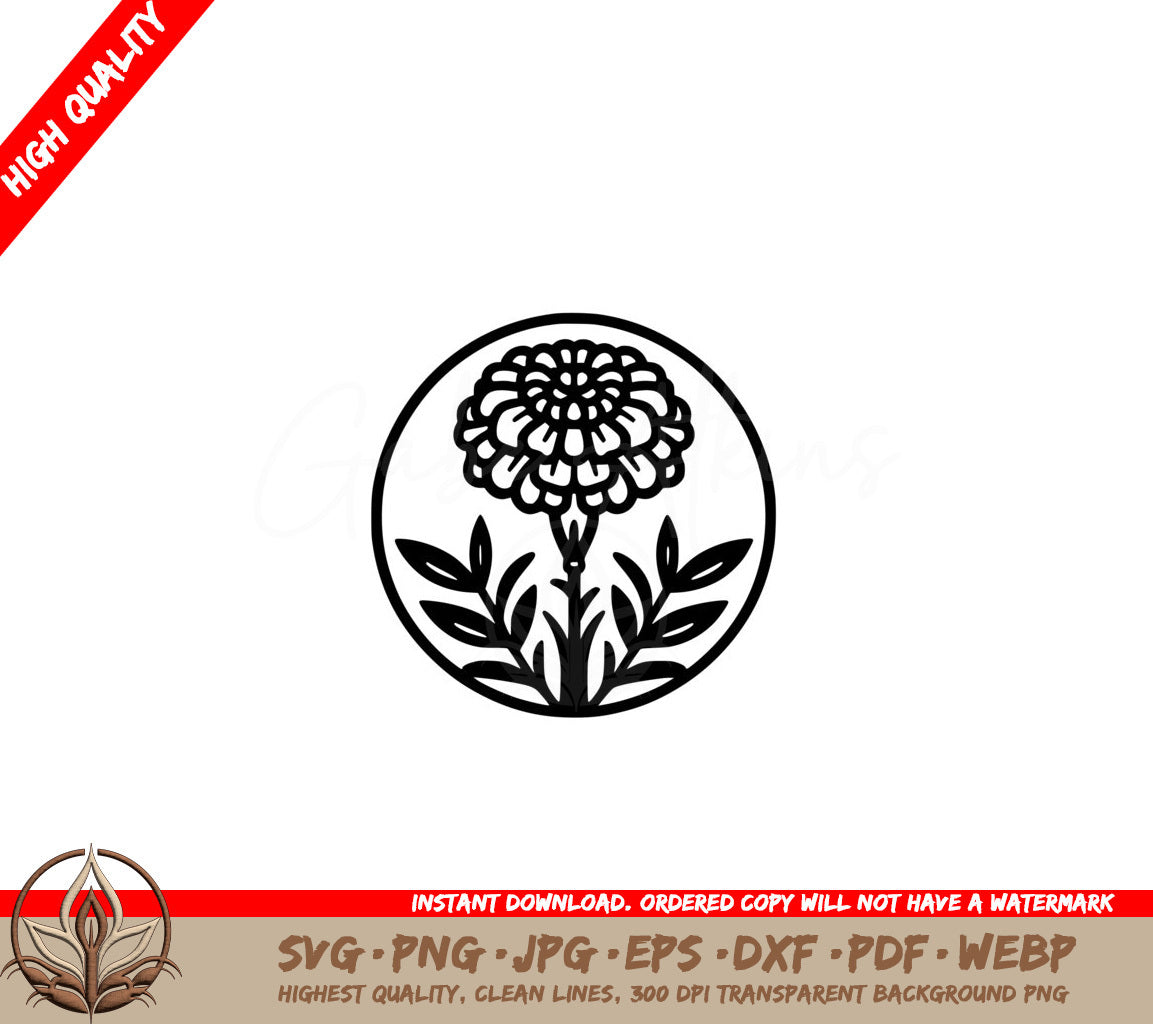 Garden Marigold SVG - Digital Product with Multiple File Formats