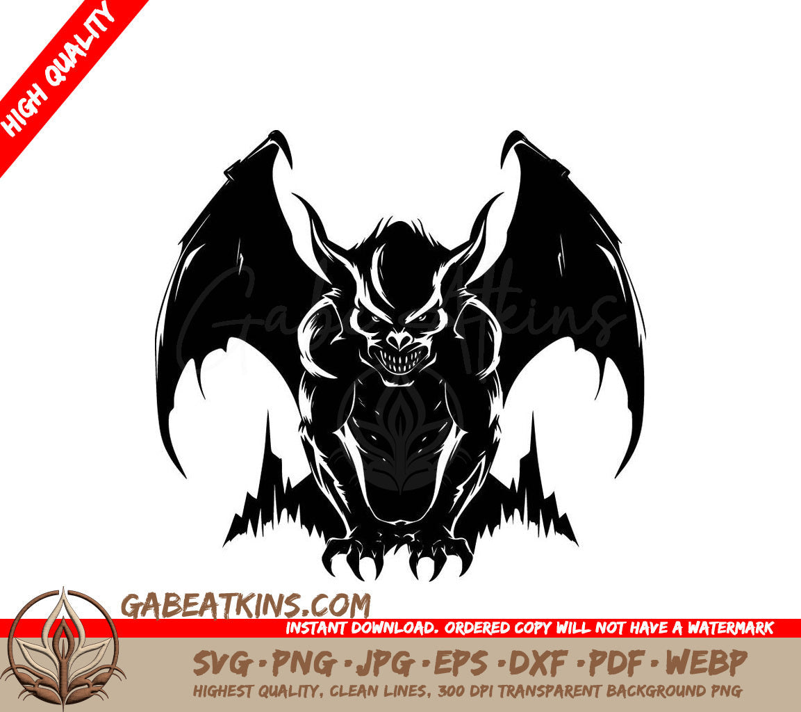 A Black And White Drawing Of A Gargoyle With Wings