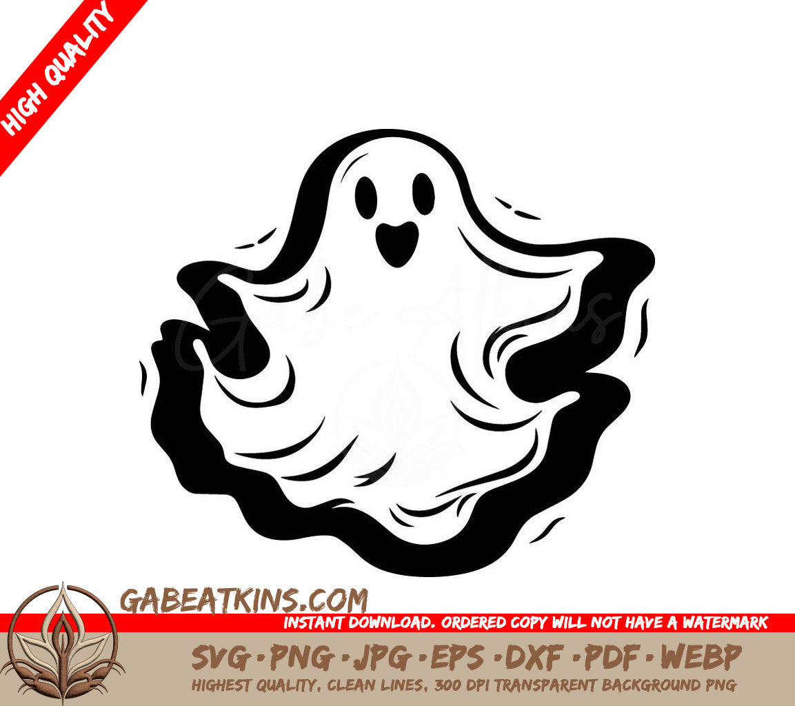 A Black And White Drawing Of A Ghost On A White Background