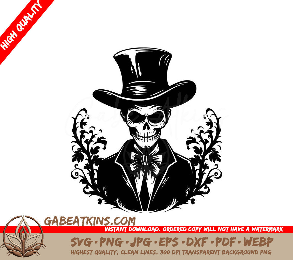 A Skull Wearing A Top Hat And Bow Tie