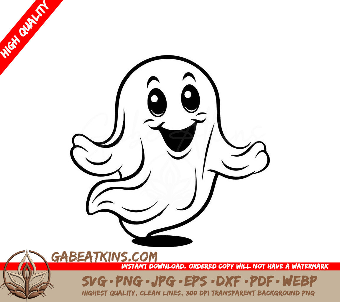 A Black And White Drawing Of A Smiling Ghost