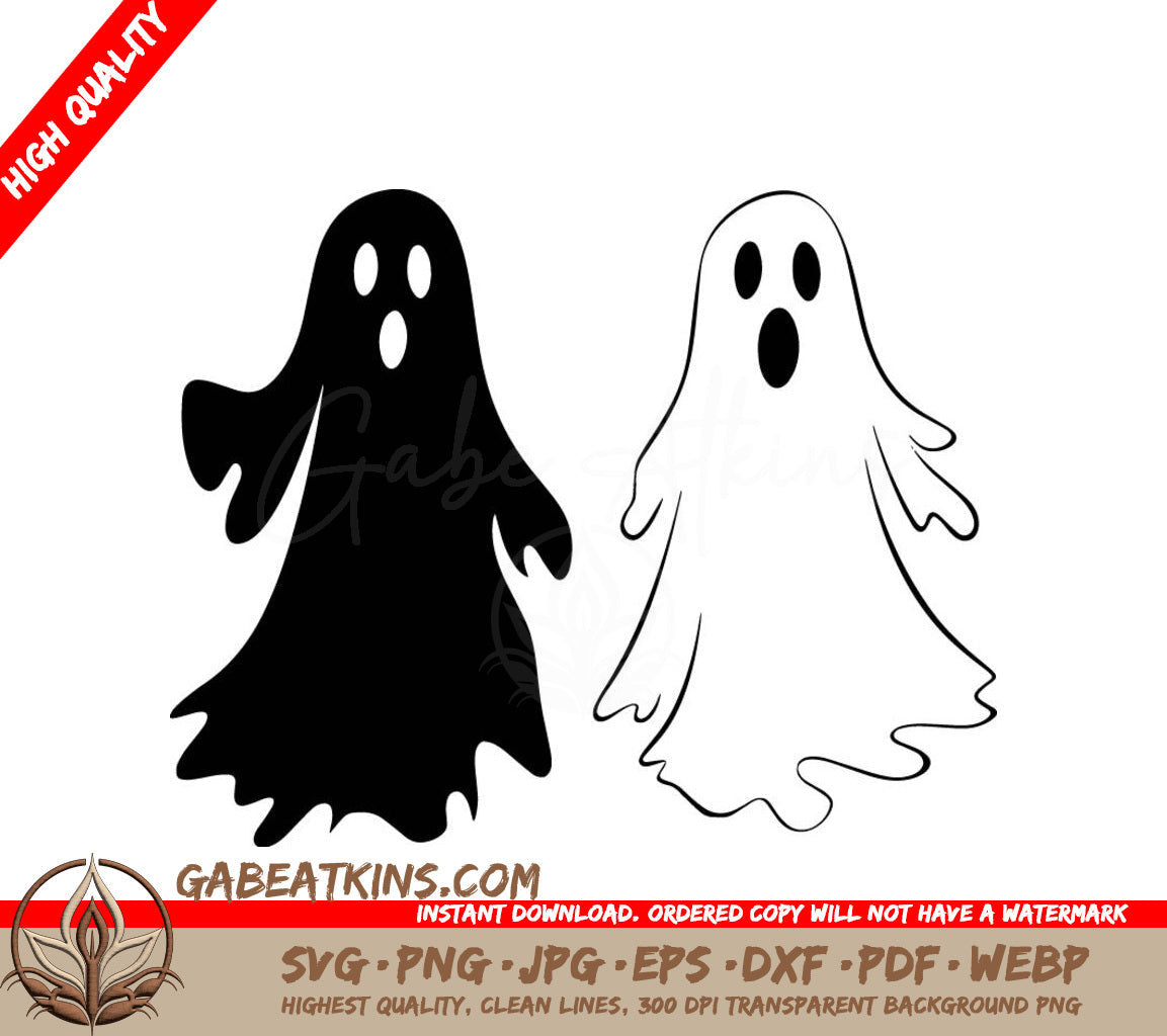 A Black And White Drawing Of Two Ghosts On A White Background