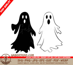 A Black And White Drawing Of Two Ghosts On A White Background