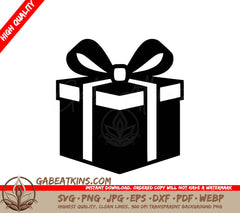 A Black Gift Box With A White Ribbon And Bow SVG - Gift Box SVG