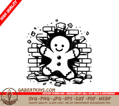  A Gingerbread Man Breaking Through A Brick Wall SVG - Gingerbread Breakout SVG